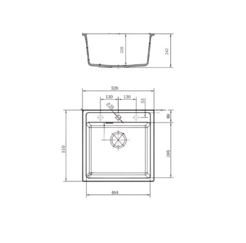 Кухненска мивка 52/51см. бяла/White